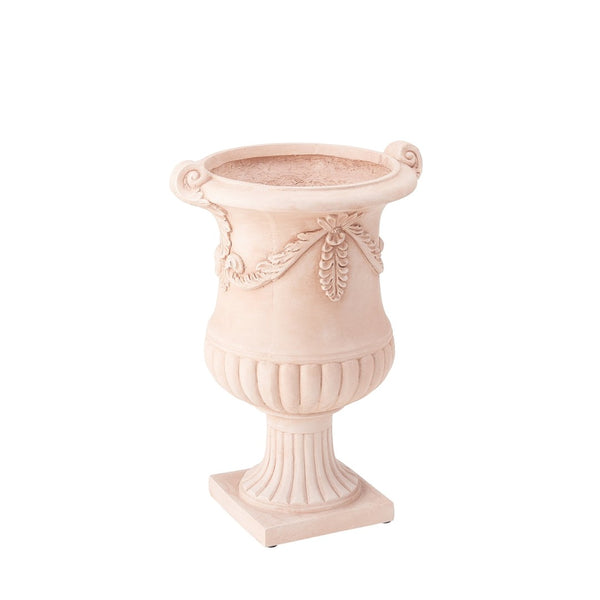English Elm Elegant Handcrafted Mgo Floral Relief Garden Urn Planter with Antique White Finish Terracotta N772P389441T