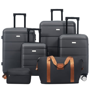 English Elm 6 Piece Hardshell Abs Travel Set with Spinner Wheels Combination Lock and Toiletry Bag Charcoal N732P391314E