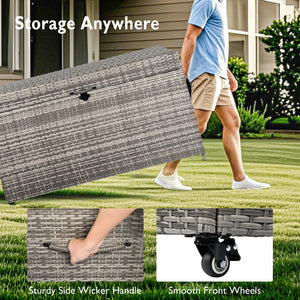 English Elm K&K 200 Gallon Wicker Deck Box with Lockable Lid, Hydraulic Pistons, Wheels, Weatherproof Storage Grey N707P245457G