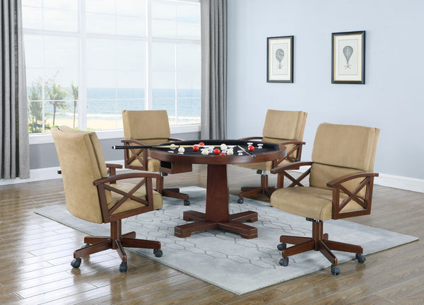 English Elm Calloway Round Convertible Game Dining Table with Tobacco Finish Pedestal Base B062S00790