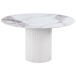 English Elm Quincy Round Sintered Stone Pedestal Dining Table Marble Look Seats Six B062S01390
