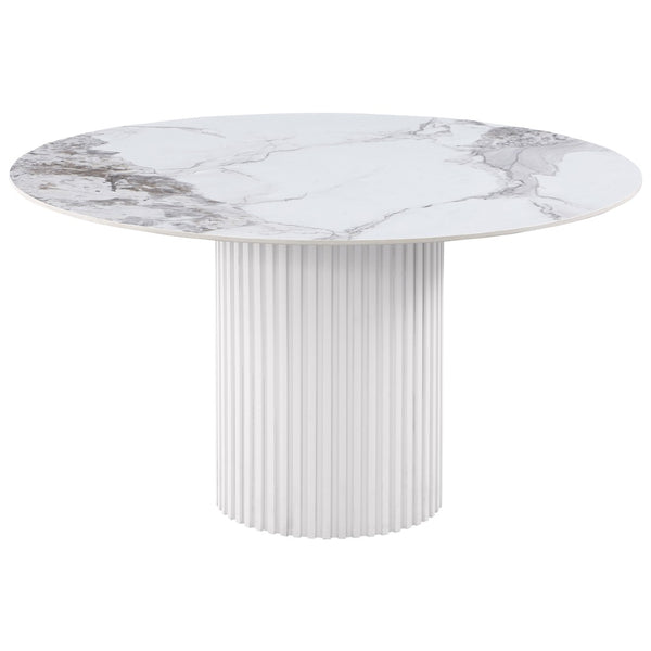 English Elm Quincy Round Sintered Stone Pedestal Dining Table Marble Look Seats Six B062S01390