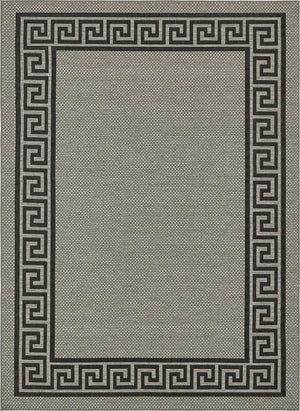 Unique Loom Outdoor Border Greek Key Machine Made Geometric Rug Gray, Black/Gray/Silver 8' 0" x 11' 4"