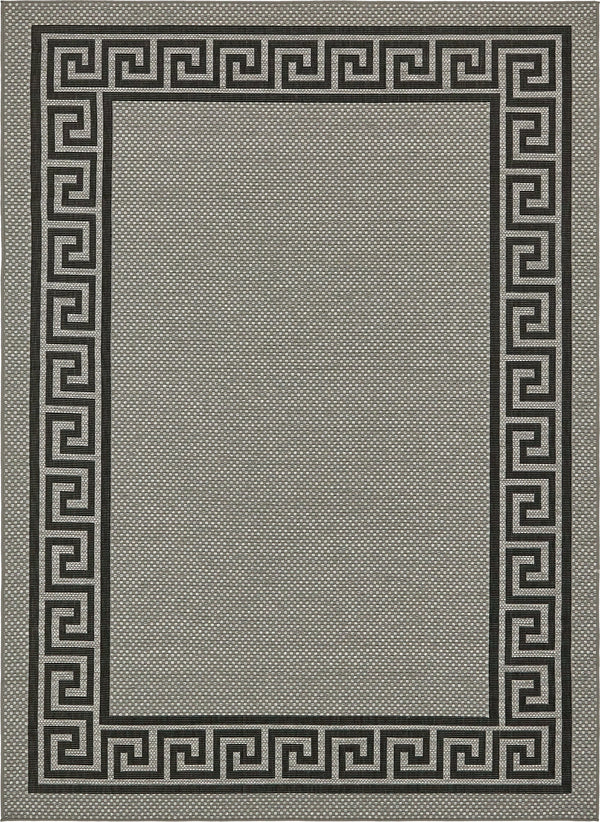 Unique Loom Outdoor Border Greek Key Machine Made Geometric Rug Gray, Black/Gray/Silver 8' 0" x 11' 4"