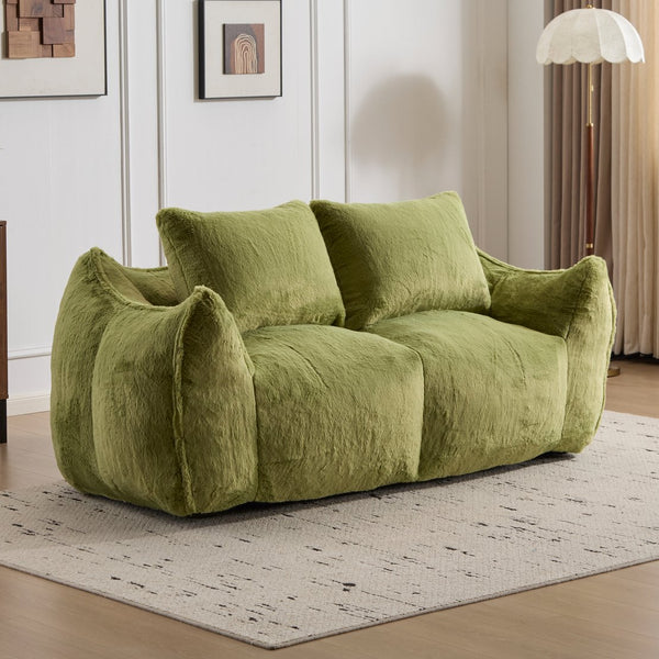 English Elm Giant Ultra Soft Fluffy Loveseat Bean Bag Sofa for Adults, Oversized Shredded Foam Couch with Pillows Green W3723P353897
