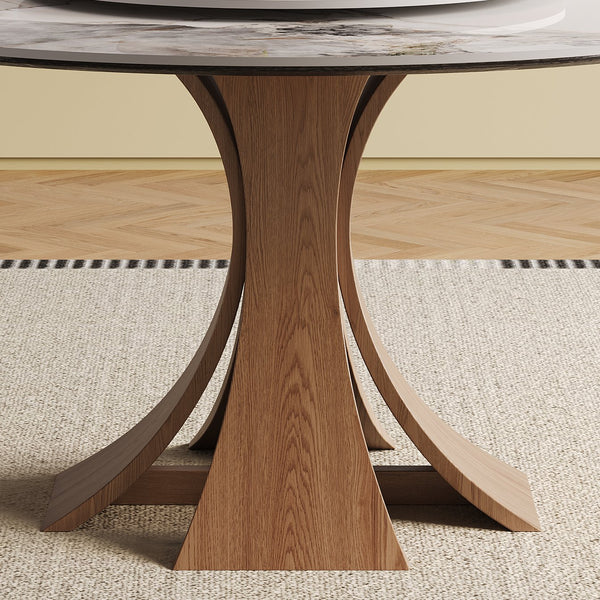 English Elm 59-Inch Modern Sintered Stone Dining Table With 35-Inch Turntable, Seats 6-8, Walnut Base Elegance! W509S00130
