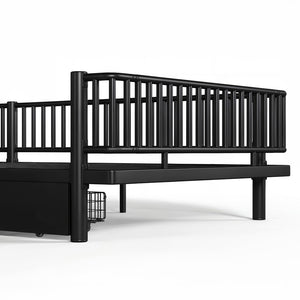 English Elm Queen Storage Platform Bed Low Profile Metal Frame with Built-in Drawers for Small Spaces Black W5305P471352