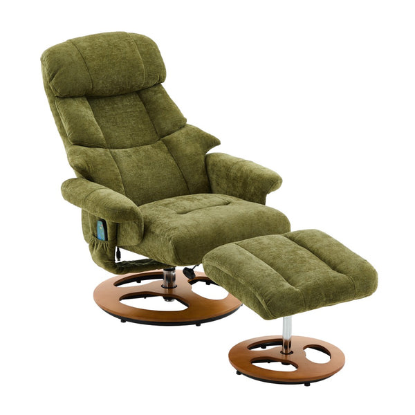 English Elm 069-ergonomic Swivel Recliner with Ottoman Chenille Wingback Massage Lounge Chair Green W527P439689