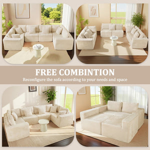English Elm 135.5" Beige Corduroy U-shaped Sectional Six-seater with Reversible Chaise for Living Rooms W3276S00019