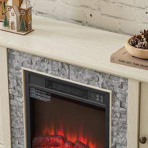 English Elm 58" Modern TV Stand with 18" Electric Fireplace, Faux Stone Mantel, Ample Storage & Cable Management for Living Room Comfort and Style White W2275S00025