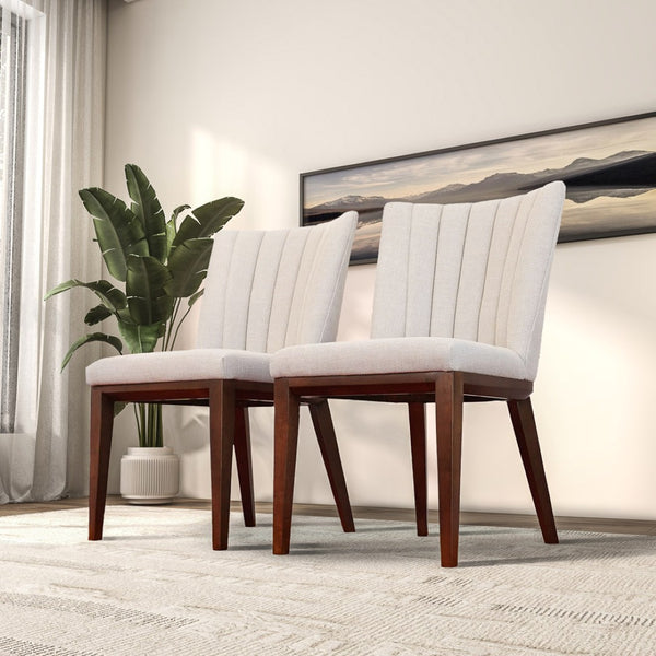English Elm Elmwood Mid-century Cream Velvet Upholstered Dining Chairs Set of 2 Tapered Legs B183P232094