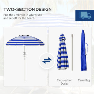 English Elm Outsunny 5.7' Portable Beach Umbrella - Uv 40+ Protection, Adjustable Height, Cup Holders & Hooks W2225P200537-GIGA