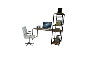 English Elm Furnish Modern Black Metal Frame Writing Desk With Oak Top & 2 Shelves For Home Office & Gaming B02964522