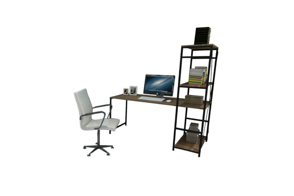 English Elm Furnish Modern Black Metal Frame Writing Desk With Oak Top & 2 Shelves For Home Office & Gaming B02964522