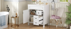 English Elm 30" French-Inspired Bathroom Vanity With Ceramic Sink, 2 Soft-Close Drawers & Adjustable Shelf Storage N710P323323K