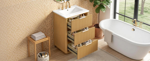 English Elm 24'' Vintage Bathroom Vanity with Ceramic Sink Soft Close Drawers Open Shelf N710P411251P