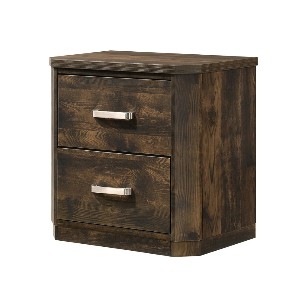 English Elm Wooden Two-Drawer Nightstand with Grooved Panels and Washed Finish — Transitional Bedroom Focal Point Rustic,Walnut B016P256189