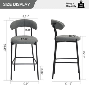 English Elm 26'' Modern Counter-Height Bar Stools In Grey Teddy Fabric With Sturdy Black Base & Footrest W2215P196283