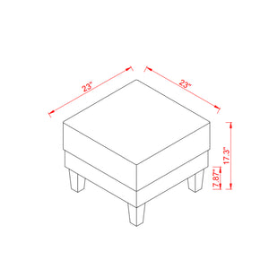 English Elm Fabric Ottoman with Thick Coil-Spring Cushion, 100% Polyester Upholstery, Solid Wood Legs, 23×23×17" Beige W109741865