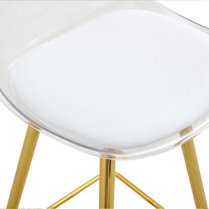 English Elm Modern White+Gold Upholstered Bar Chair with Metal Legs — Compact Water-Resistant PU Seating for Kitchen, Dining, Terrace (Easy Assembly) W1151P154368