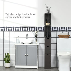 English Elm HOMCOM 54" Tall Bathroom Storage Cabinet - Slim Freestanding Linen Tower with Shelves, Drawers, Brown W2225P217007
