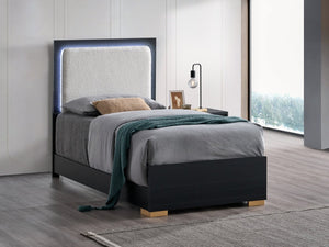 English Elm Steeler Twin Bed Led Backlit Upholstered Headboard Black Frame Gold Accent Feet B078S00701