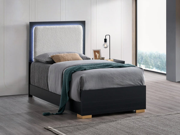 English Elm Steeler Twin Bed Led Backlit Upholstered Headboard Black Frame Gold Accent Feet B078S00701