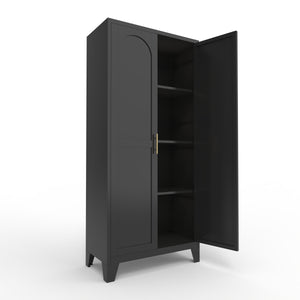 English Elm 61'' Metal Storage Cabinet with 2 Doors and Adjustable Shelves — Spacious Steel Wardrobe for Home & Office Black W3387P306335