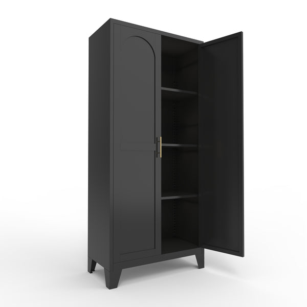 English Elm 61'' Metal Storage Cabinet with 2 Doors and Adjustable Shelves — Spacious Steel Wardrobe for Home & Office Black W3387P306335