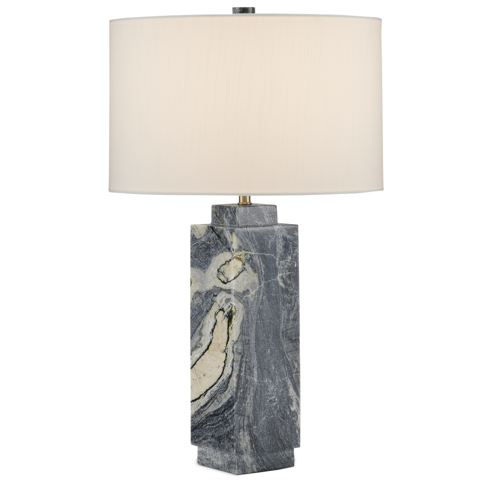 Ashlar Jade Marble Table Lamp – Unique Natural Stone Design with Off-White Shade & Brass Finish