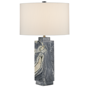 Ashlar Jade Marble Table Lamp – Unique Natural Stone Design with Off-White Shade & Brass Finish