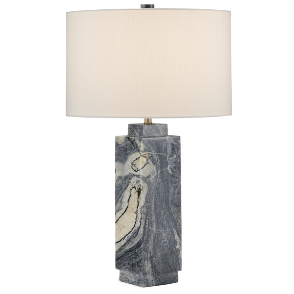 Ashlar Jade Marble Table Lamp – Unique Natural Stone Design with Off-White Shade & Brass Finish