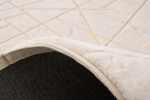 English Elm Luxury Machine Washable Beige Faux Fur Area Rug With Gold-Gilded Geometric Design For Cozy Spaces B030P233691