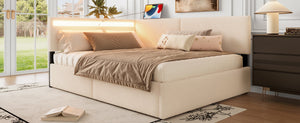 English Elm Twin Boucle Upholstered Bed with Cloud Headboard Storage Drawers and Led Lighting W1670P410460