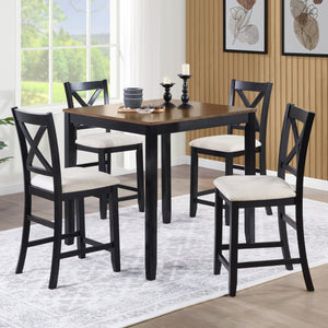 English Elm 5-Piece Modern Dining Set for 4 with Waterproof Wood-Grain Top, X-Back Chairs, Linen Comfort, Stable Frame Beige,Black,Oak W1998S00082