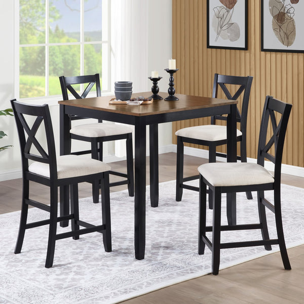 English Elm 5-Piece Modern Dining Set for 4 with Waterproof Wood-Grain Top, X-Back Chairs, Linen Comfort, Stable Frame Beige,Black,Oak W1998S00082