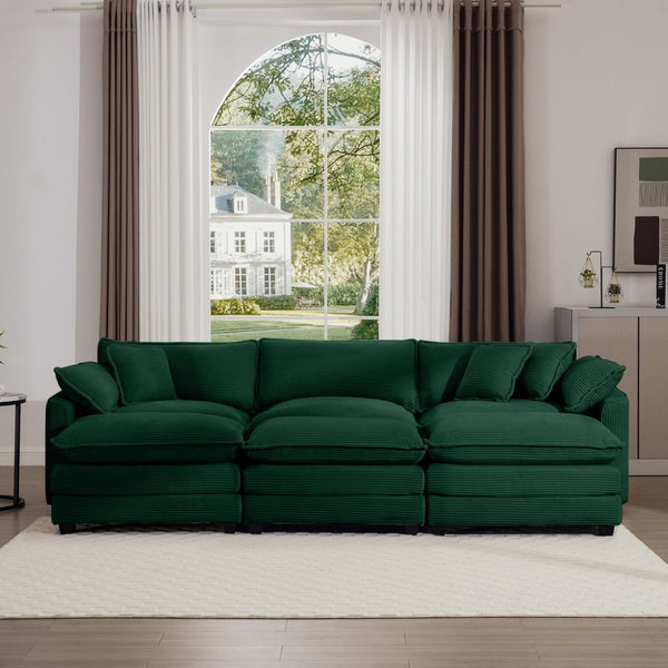 English Elm Oversized Modular Cushion Sofa With Ottoman, L-Shaped Deep Seating In Green Corduroy For Cozy Living Spaces W714S00819-GIGA