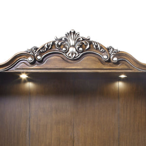 English Elm Latisha Antique Oak Entertainment Center with Tempered Glass Doors, Floral Trim, Touch Light, 68" TV Ready B2726S00357