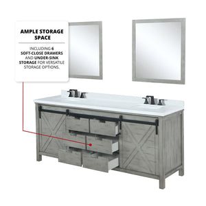 English Elm Ash Grey Double Bath Vanity 84" W x 22" D with White Quartz Top, Matte Black Faucets & 34" Mirrors B2731S01082