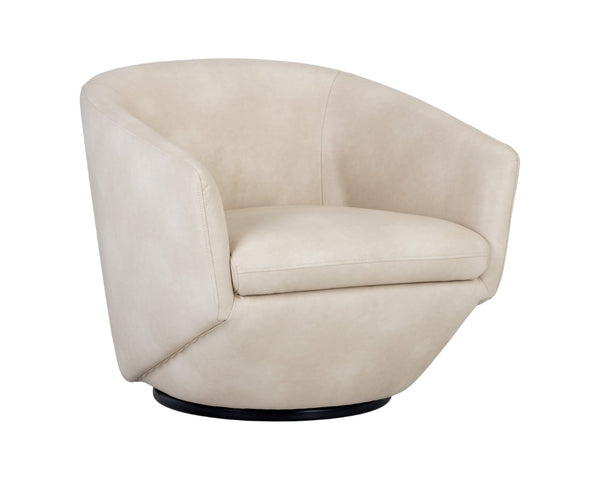 Sunpan TREVISO Swivel Lounge Chair - Contemporary Bravo Cream Faux Leather with Durable Steel Base 105300