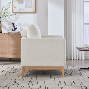 English Elm 35.4" Wide Modern Farmhouse Accent Chair With Ivory Boucle And Natural Wood Legs For Cozy Spaces W3118P283467