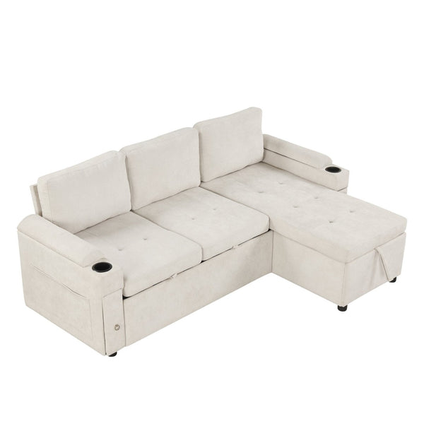 English Elm 83.5" Convertible Sectional Sleeper Sofa with Storage Chaise and Usb Ports N719P237944A