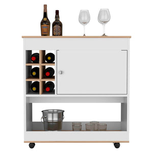 English Elm Lotus sleek bar cart with six bottle cubbies, enclosed cabinet and smooth caster mobility for entertaining Multicolor 40 L x 23 W x 7 H B097133069