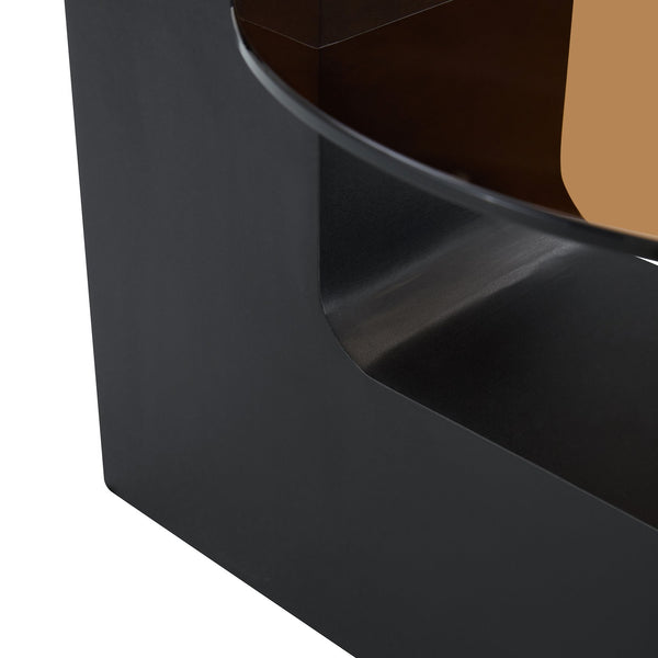 English Elm Modern Double-Layer Round Coffee Table with Detachable Top, Tinted Glass & Wood MDF Shelf, Black L-Legs (30.7") W1151P209571