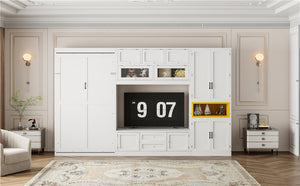 English Elm Twin Murphy Wall Bed with Integrated Tv Stand Open Shelving and Cabinet Storage LP000768AAK