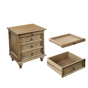 English Elm Farmhouse Nightstand Pine Wood Four Drawer Storage with Pull Out Tray Gourd Legs Light Brown W1716P399639