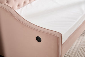 English Elm Twin Velvet Daybed with Pull Out Trundle Tufted Back Usb Port and Side Pockets Pink W1361S00037