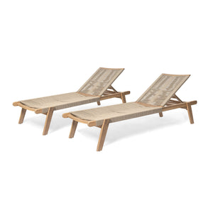 English Elm Christopher Knight Home® - Catania Teak+Beige Outdoor Rope Chaise Lounge Set of 2 – Acacia Wood Frames, 4-Position Adjustable, Weather-Resistant Comfort N775P203284G