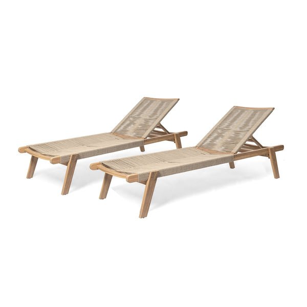 English Elm Christopher Knight Home® - Catania Teak+Beige Outdoor Rope Chaise Lounge Set of 2 – Acacia Wood Frames, 4-Position Adjustable, Weather-Resistant Comfort N775P203284G