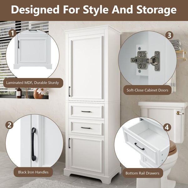 English Elm 71-inch Freestanding Bathroom Vanity with Soft-Close Doors, Adjustable Shelves, Drawers & Anti-Tip Stability N729P335588K